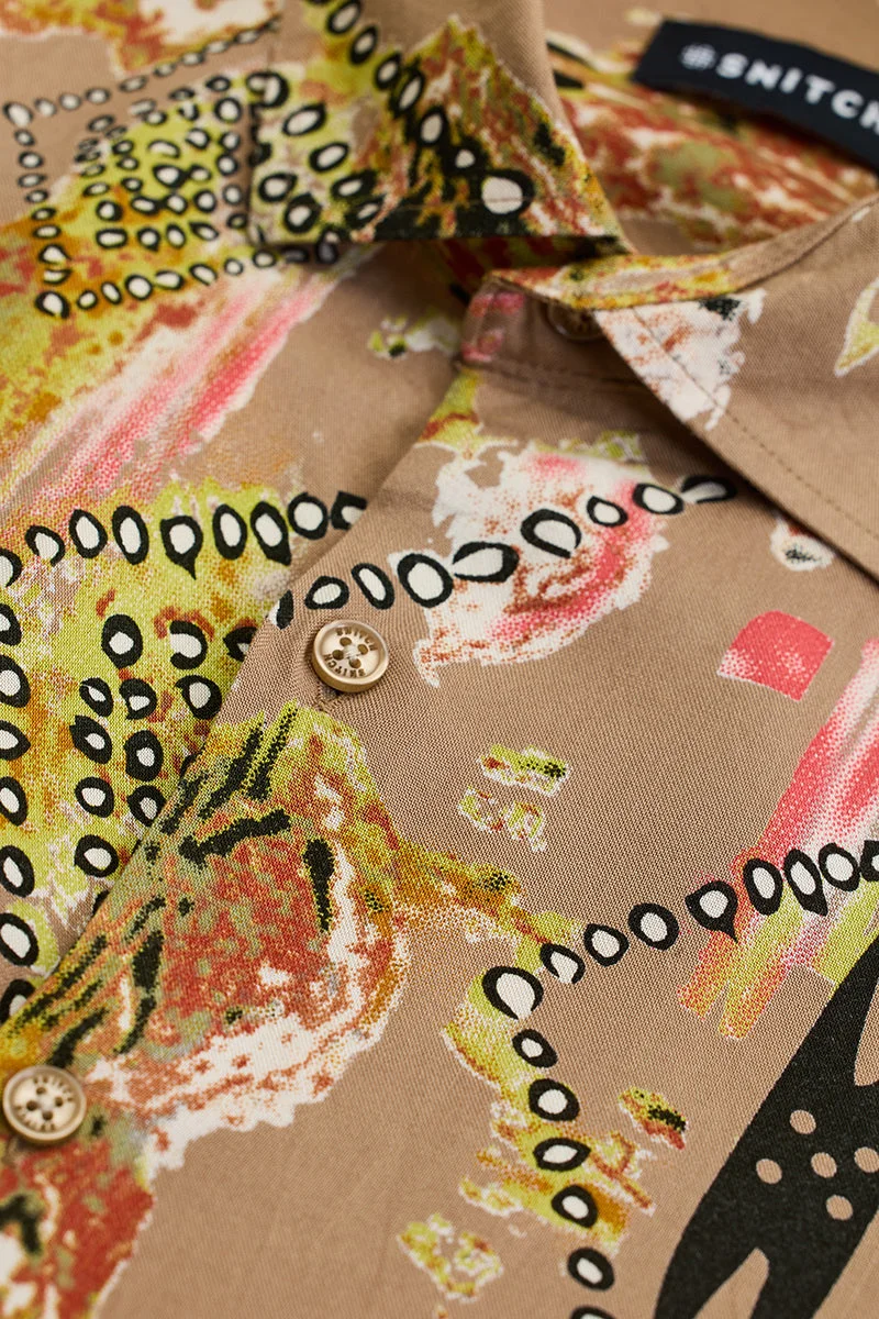 SNITCH Beige Abstract Slim Fit Shirt